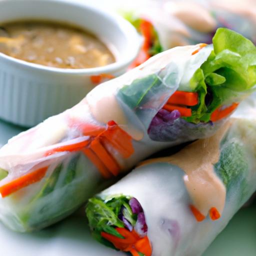 Fresh vietnamese Spring Rolls with Creamy Peanut Sauce Delight