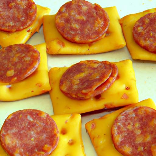 Savory Bites: Crackers with Cheese and Pepperoni Delight