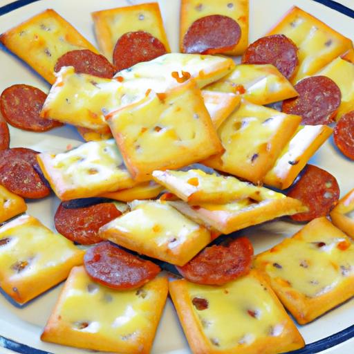 Savory Bites: Crackers with Cheese and Pepperoni Delight