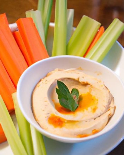 Crunchy Carrot & Celery Sticks Paired with Creamy Hummus